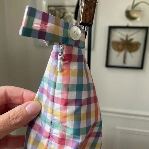 Talbots 100% Silk Ankle Crop Colorful Plaid Pants 14 - Picture 3 of 5